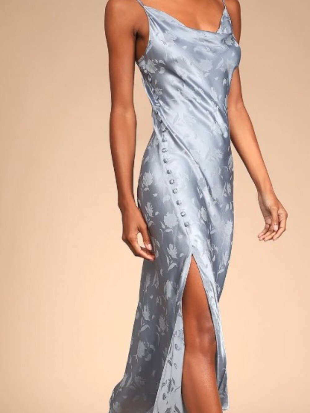 Lulus All About You Slate Blue Floral Jacquard Satin Midi Dress - Size XS